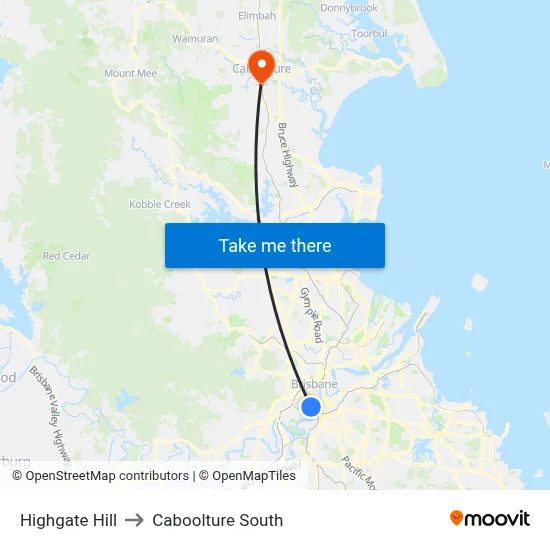 Highgate Hill to Caboolture South map