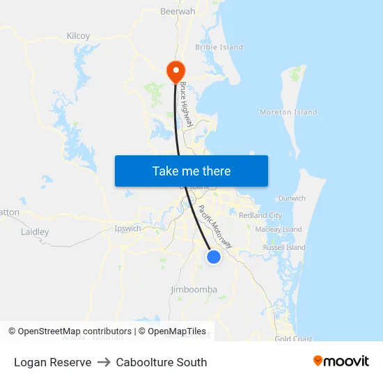 Logan Reserve to Caboolture South map