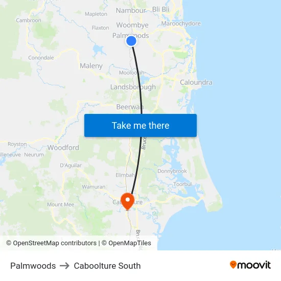 Palmwoods to Caboolture South map