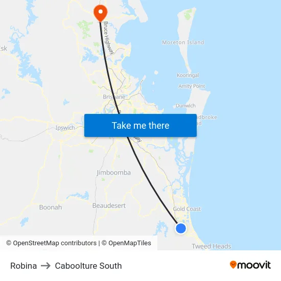 Robina to Caboolture South map