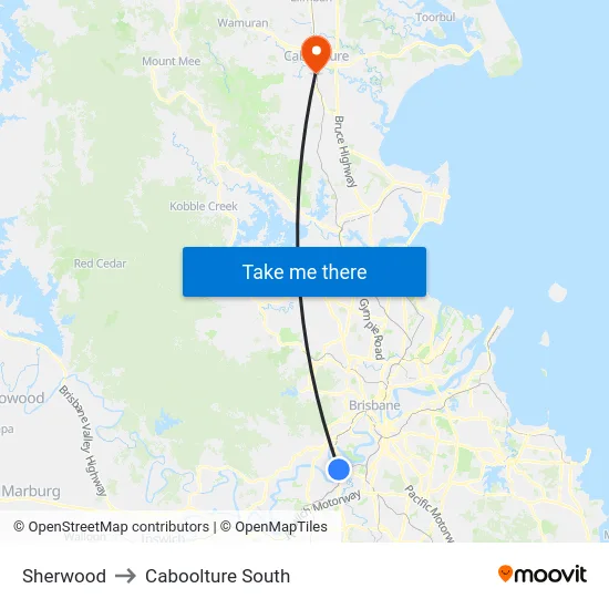 Sherwood to Caboolture South map