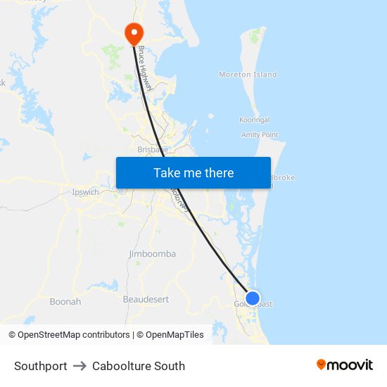 Southport to Caboolture South map