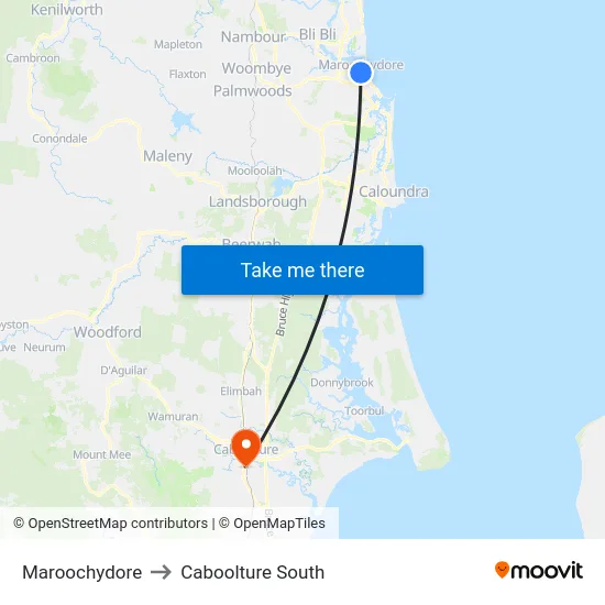 Maroochydore to Caboolture South map