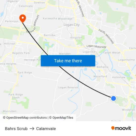 Bahrs Scrub to Calamvale map