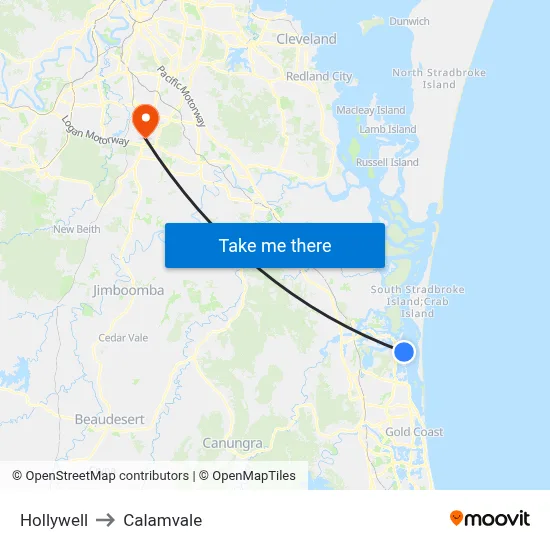 Hollywell to Calamvale map