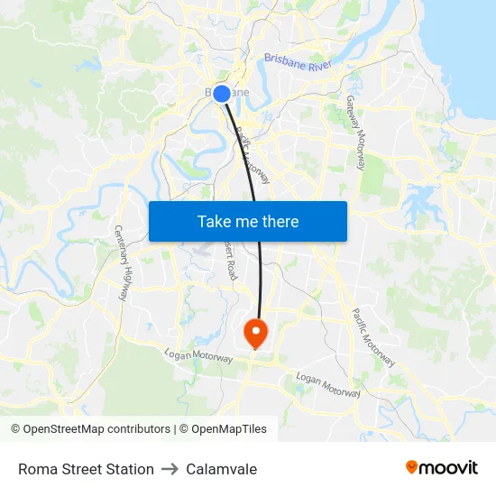 Roma Street Station to Calamvale map