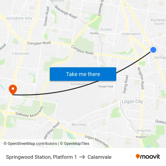 Springwood Station, Platform 1 to Calamvale map