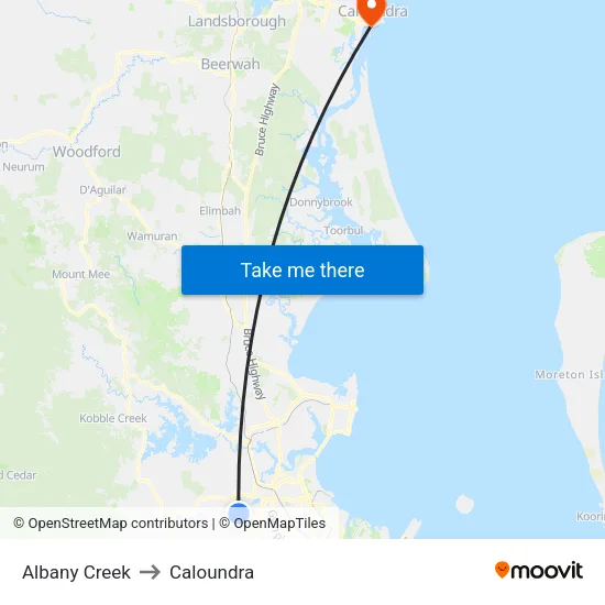 Albany Creek to Caloundra map