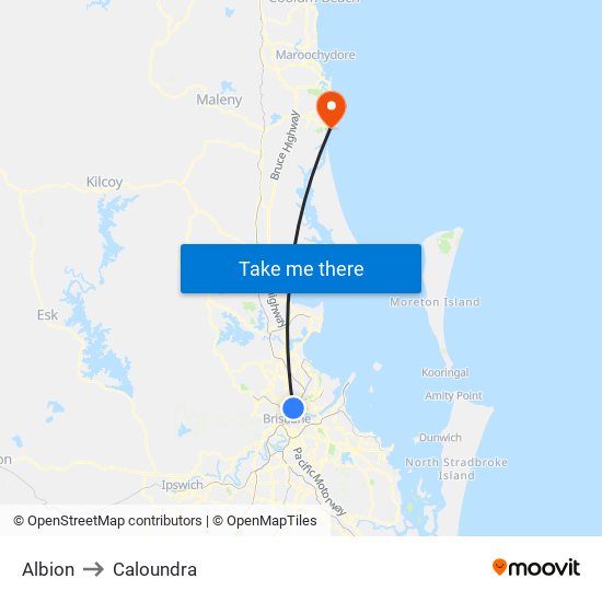 Albion to Caloundra map