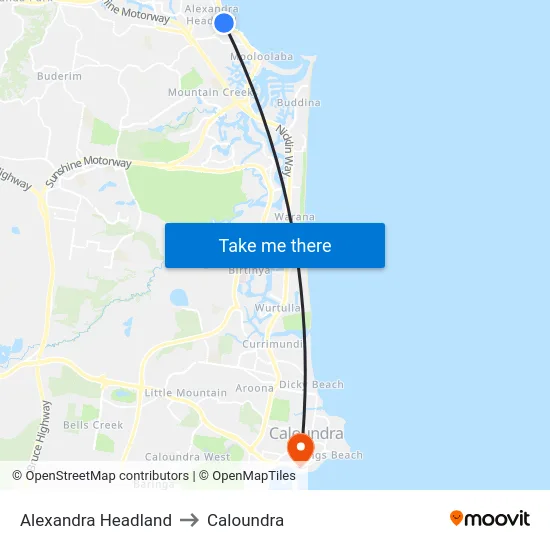 Alexandra Headland to Caloundra map