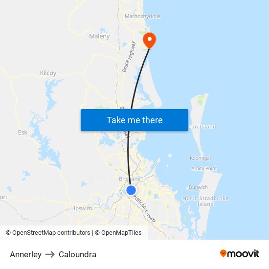 Annerley to Caloundra map