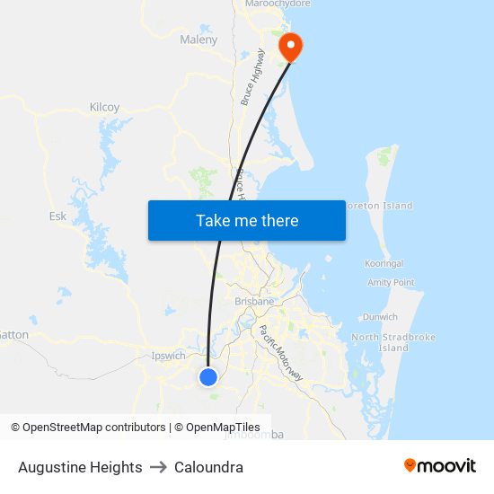 Augustine Heights to Caloundra map