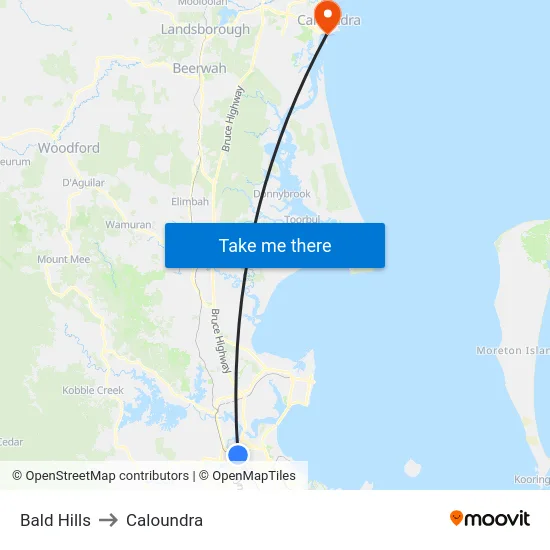Bald Hills to Caloundra map