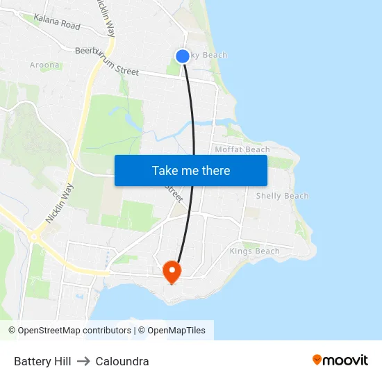 Battery Hill to Caloundra map