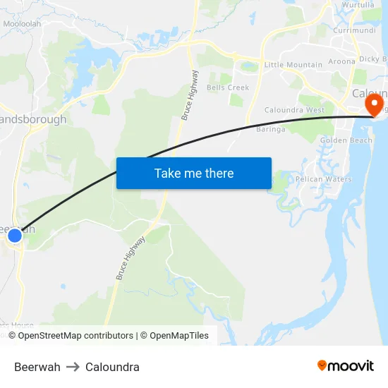 Beerwah to Caloundra map