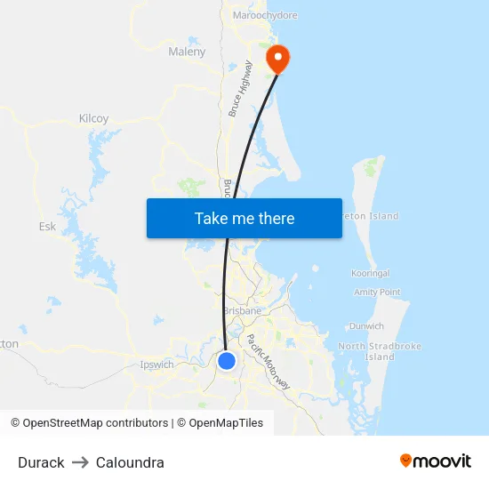 Durack to Caloundra map