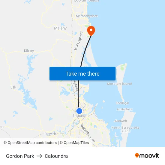 Gordon Park to Caloundra map