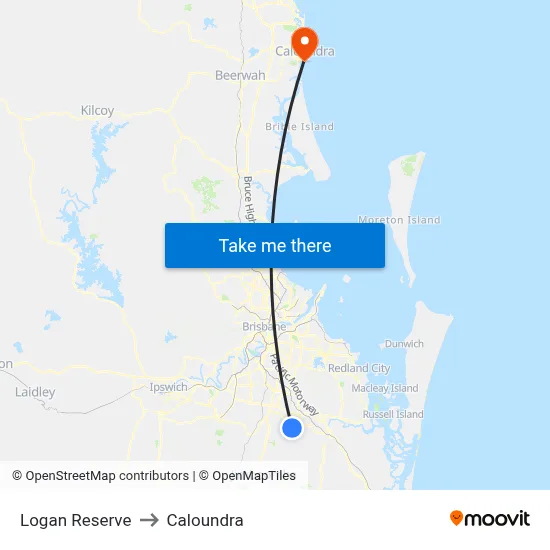 Logan Reserve to Caloundra map