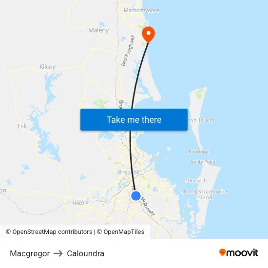 Macgregor to Caloundra map
