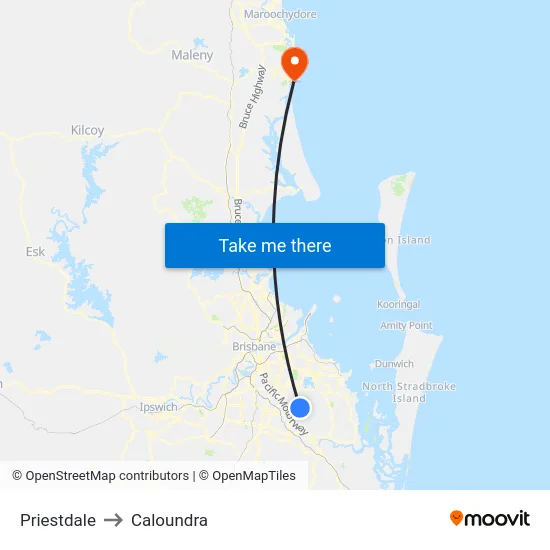 Priestdale to Caloundra map