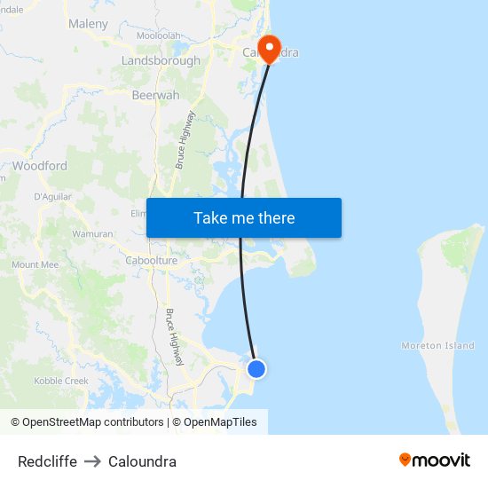 Redcliffe to Caloundra map