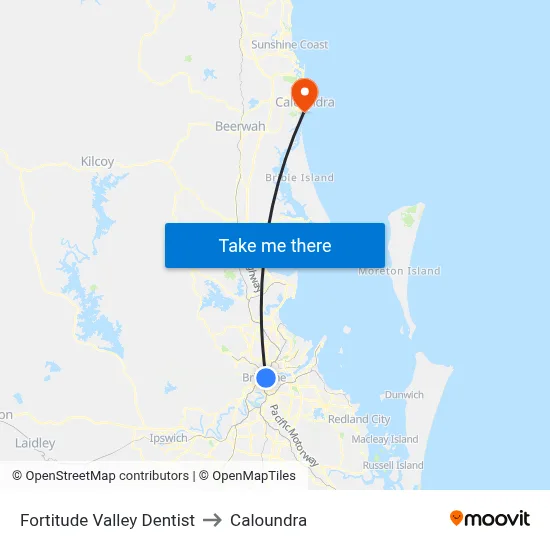 Fortitude Valley Dentist to Caloundra map