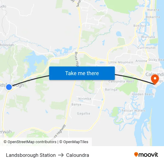 Landsborough Station to Caloundra map
