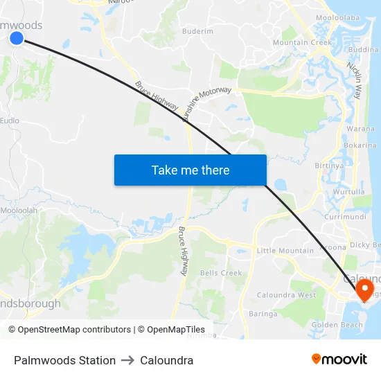 Palmwoods Station to Caloundra map