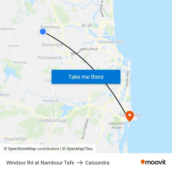 Windsor Rd at Nambour Tafe to Caloundra map