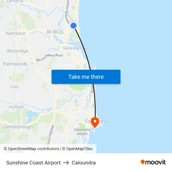 Sunshine Coast Airport to Caloundra map