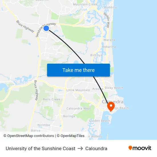 University of the Sunshine Coast to Caloundra map