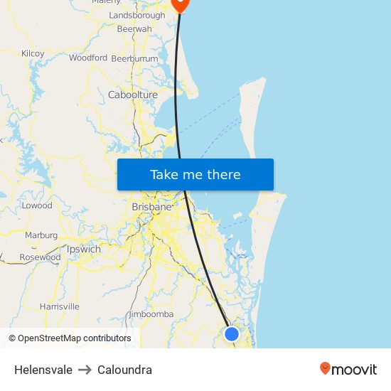 Helensvale to Caloundra map