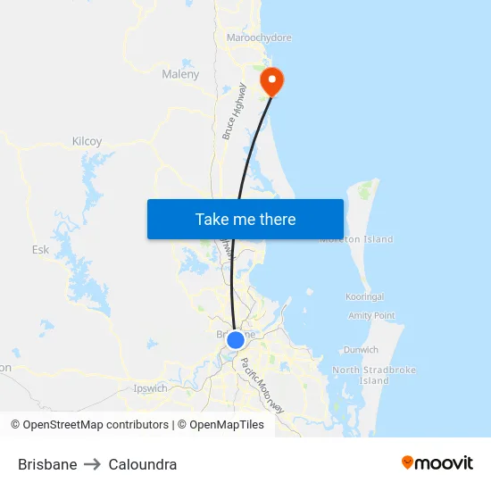 Brisbane to Caloundra map