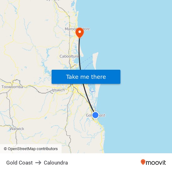 Gold Coast to Caloundra map
