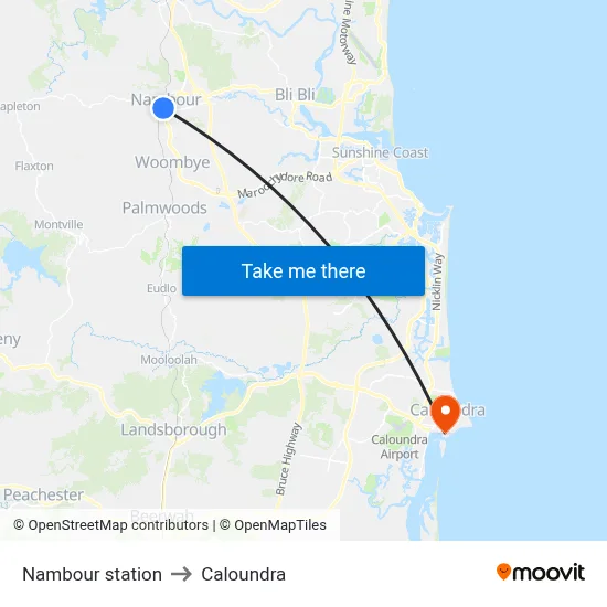 Nambour station to Caloundra map