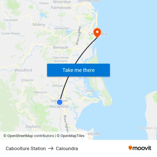 Caboolture Station to Caloundra map