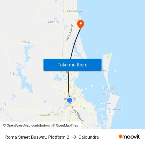 Roma Street Busway, Platform 2 to Caloundra map