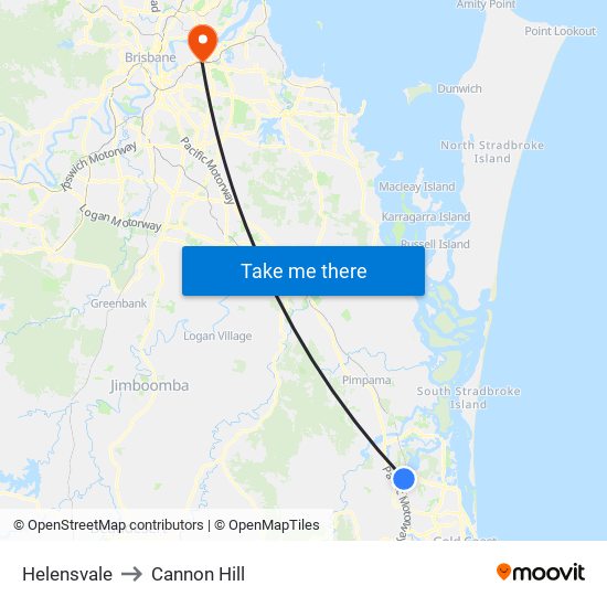 Helensvale to Cannon Hill map