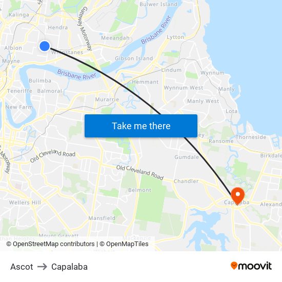 Ascot to Capalaba map