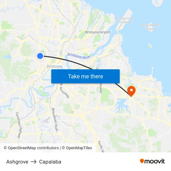 Ashgrove to Capalaba map