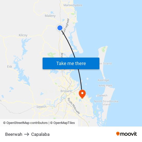 Beerwah to Capalaba map