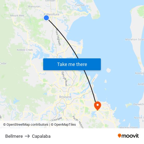 Bellmere to Capalaba map