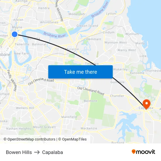 Bowen Hills to Capalaba map