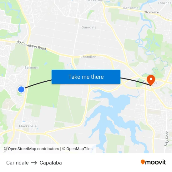 Carindale to Capalaba map