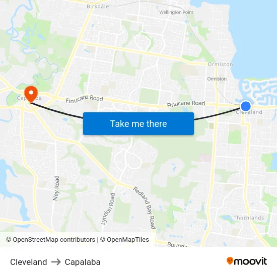 Cleveland to Capalaba map