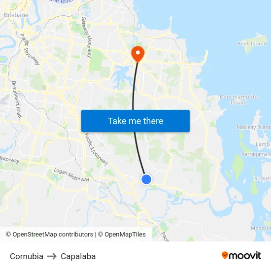 Cornubia to Capalaba map