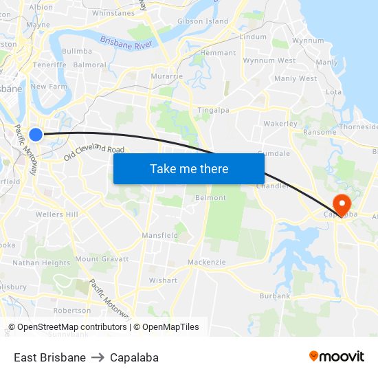 East Brisbane to Capalaba map