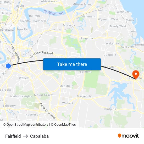 Fairfield to Capalaba map
