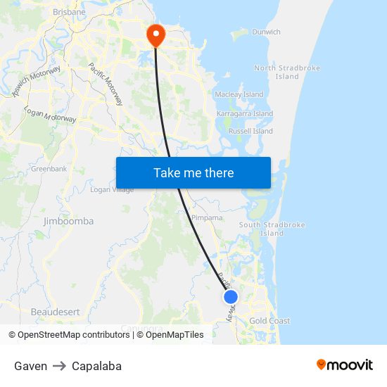 Gaven to Capalaba map