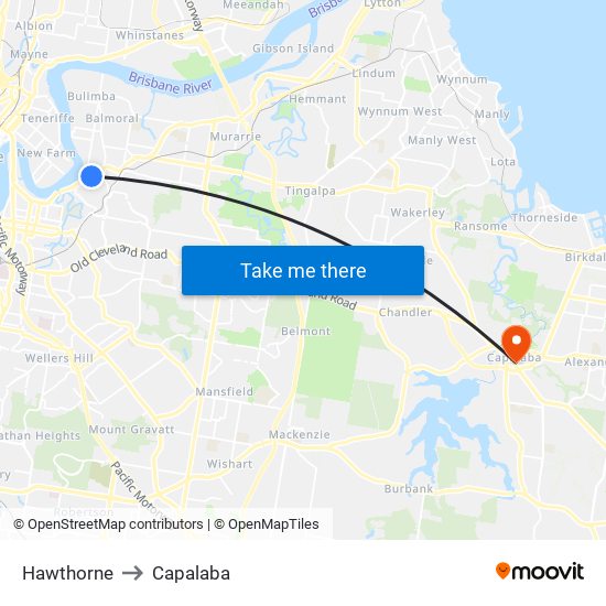 Hawthorne to Capalaba map